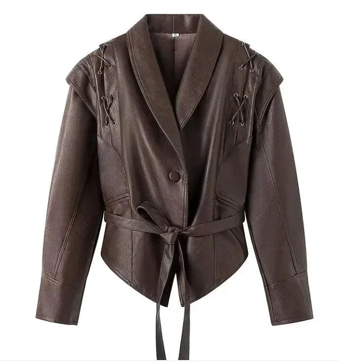MANDOTOS Casual Long Sleeve Polyester Coat in Classic Brown with Loose Fit For Women Outerwear