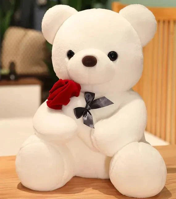 Mandotos Cuddly Rose Teddy Pillow With Red Rose Detail And Plush Bear Sizes 25 35 45 cm