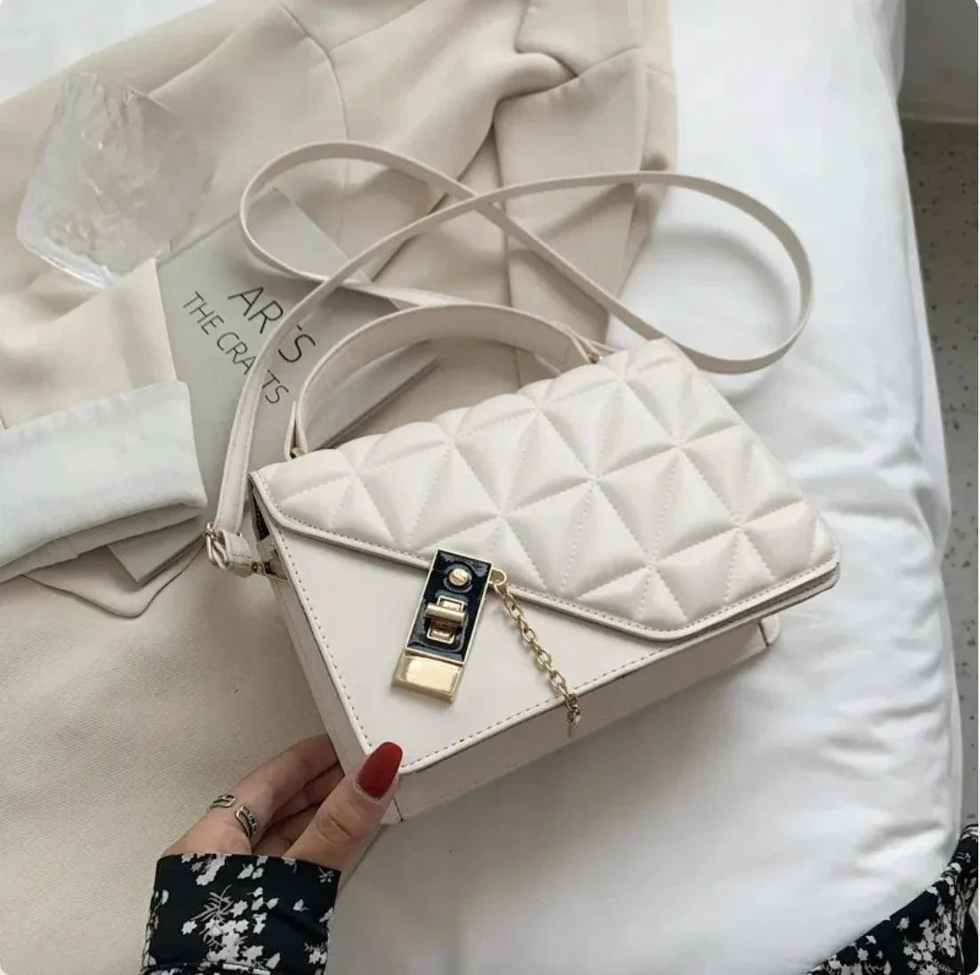 MANDOTOS Rhombus Pattern PU Leather Shoulder Bag 22 14 7 Cm Black Compact Messenger With Zipper Closure