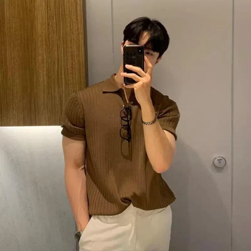 Men's Textured Knit Lapel Polo