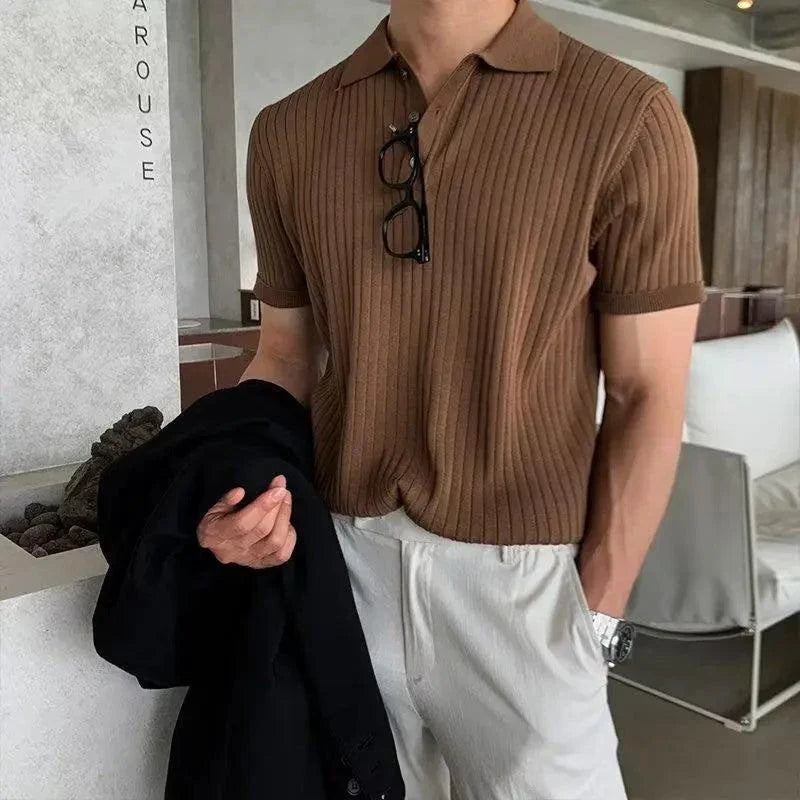 Men's Textured Knit Lapel Polo