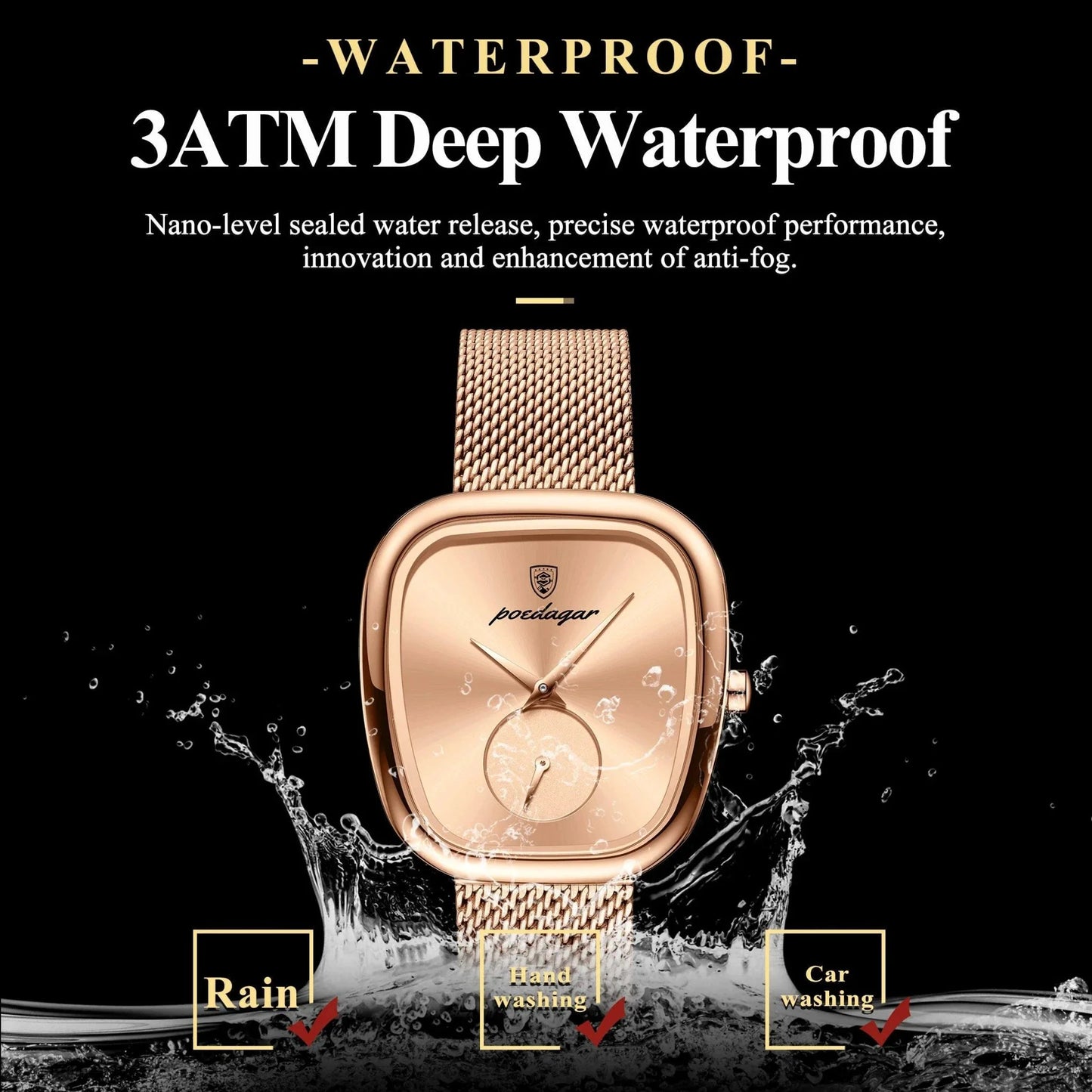 POEDAGAR Elegant Women's Mesh Watch - Waterproof Stainless Steel Quartz Timepiece for Stylish Ladies