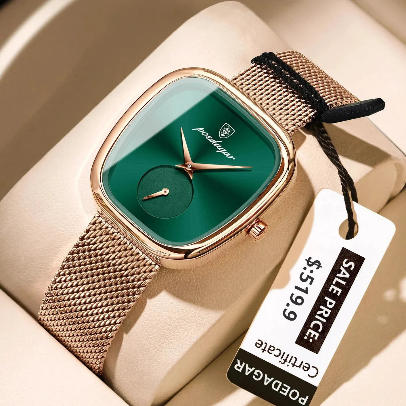 POEDAGAR Elegant Women's Mesh Watch - Waterproof Stainless Steel Quartz Timepiece for Stylish Ladies