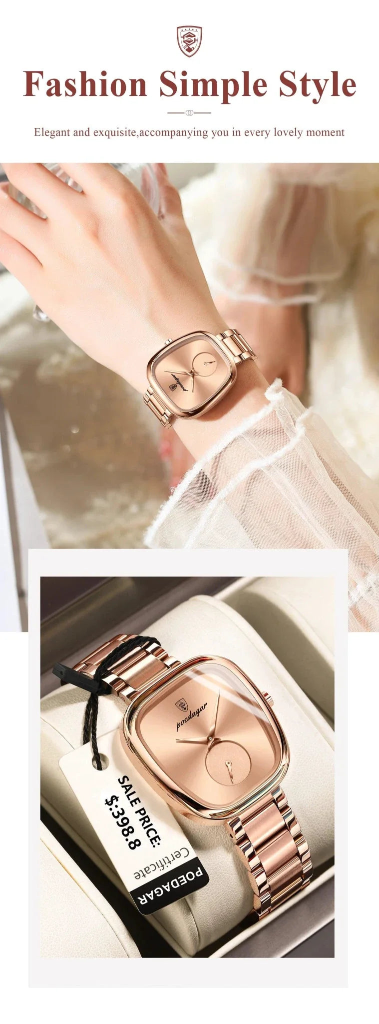 POEDAGAR Elegant Women's Quartz Watch - Waterproof Stainless Steel Timepiece for Confident Ladies