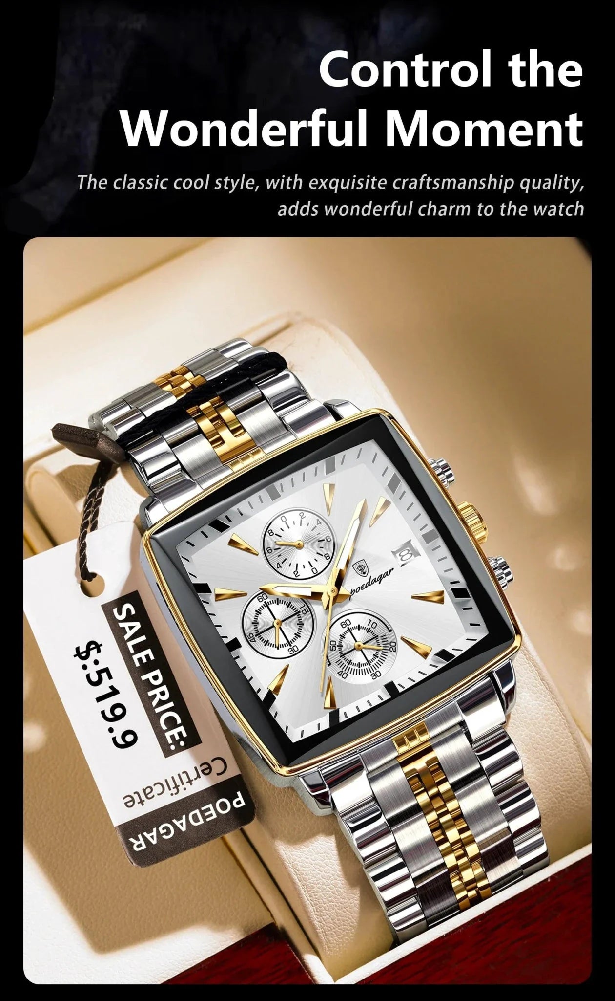 POEDAGAR Luxury Chronograph Men's Watch - Waterproof, Luminous, Stainless Steel, Sporty Design