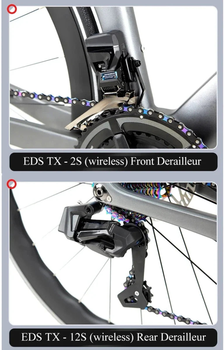 TWITTER 700X25C Carbon Road Bicycle Wireless Men's Hydraulic Disc Racing Bike With WheelTop EDS TX 24S Shifter 50mm Carbon Wheel