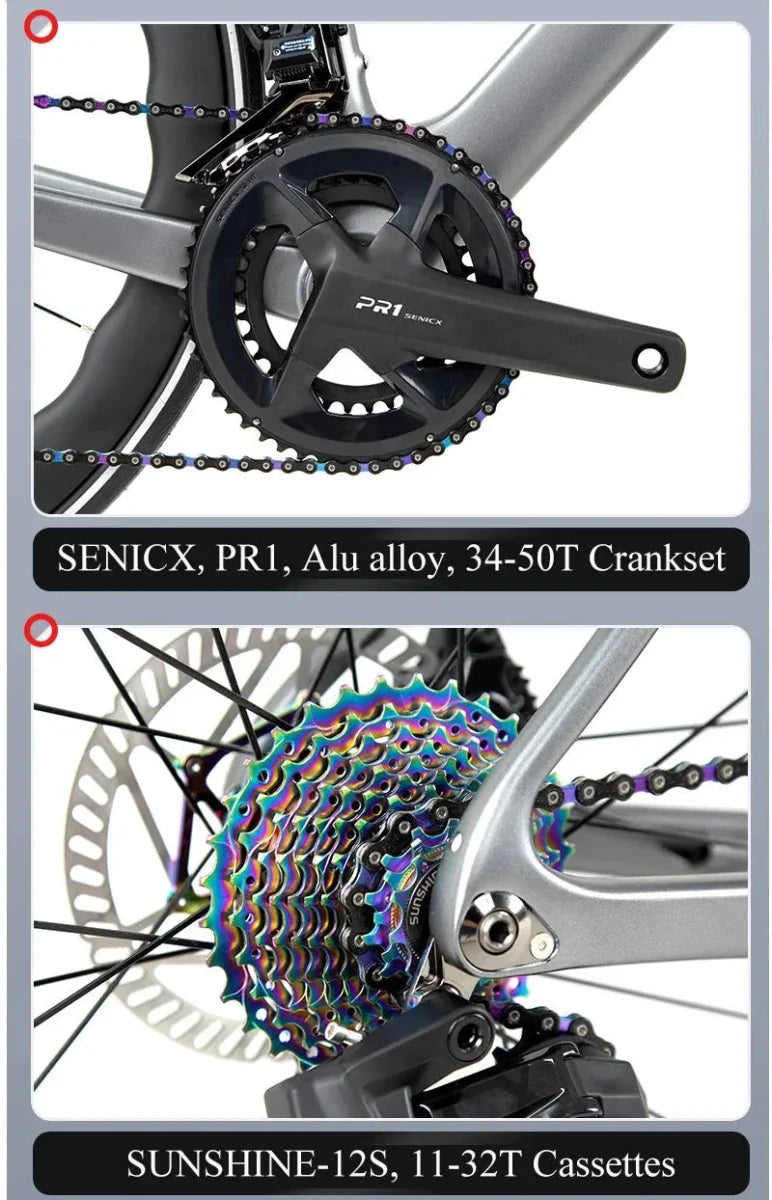 TWITTER 700X25C Carbon Road Bicycle Wireless Men's Hydraulic Disc Racing Bike With WheelTop EDS TX 24S Shifter 50mm Carbon Wheel
