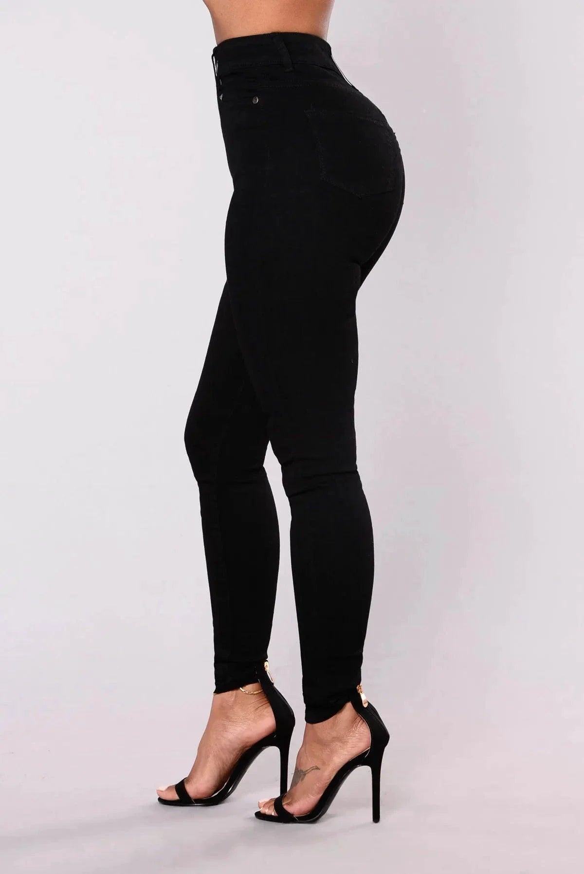 Women High Waist Stretch Hip Lift Denim Skinny Pants Jeans Full Length Sexy Slim Bleachded Solid Color Pants