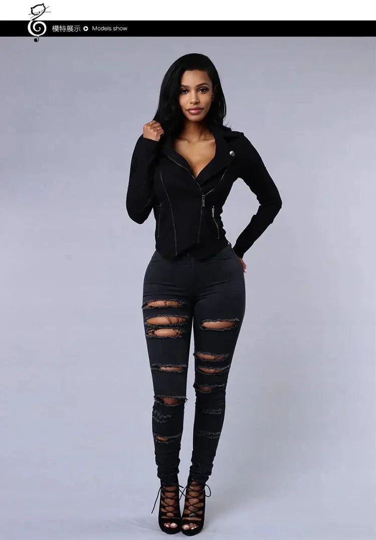 2026 Women's Stretch Skinny Ripped Hole Washed Denim Jeans Female High Waist Pencil Y2k Pants Jeans Ladies Casual Trousers Pants
