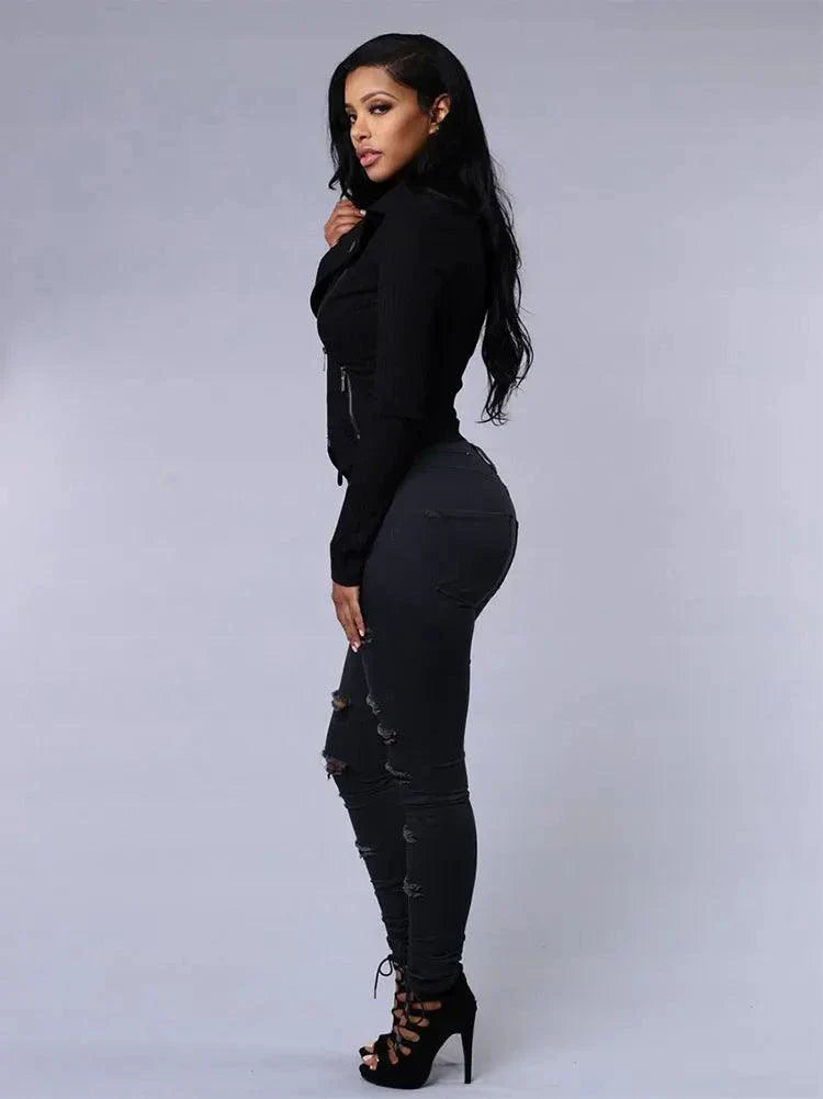 2026 Women's Stretch Skinny Ripped Hole Washed Denim Jeans Female High Waist Pencil Y2k Pants Jeans Ladies Casual Trousers Pants