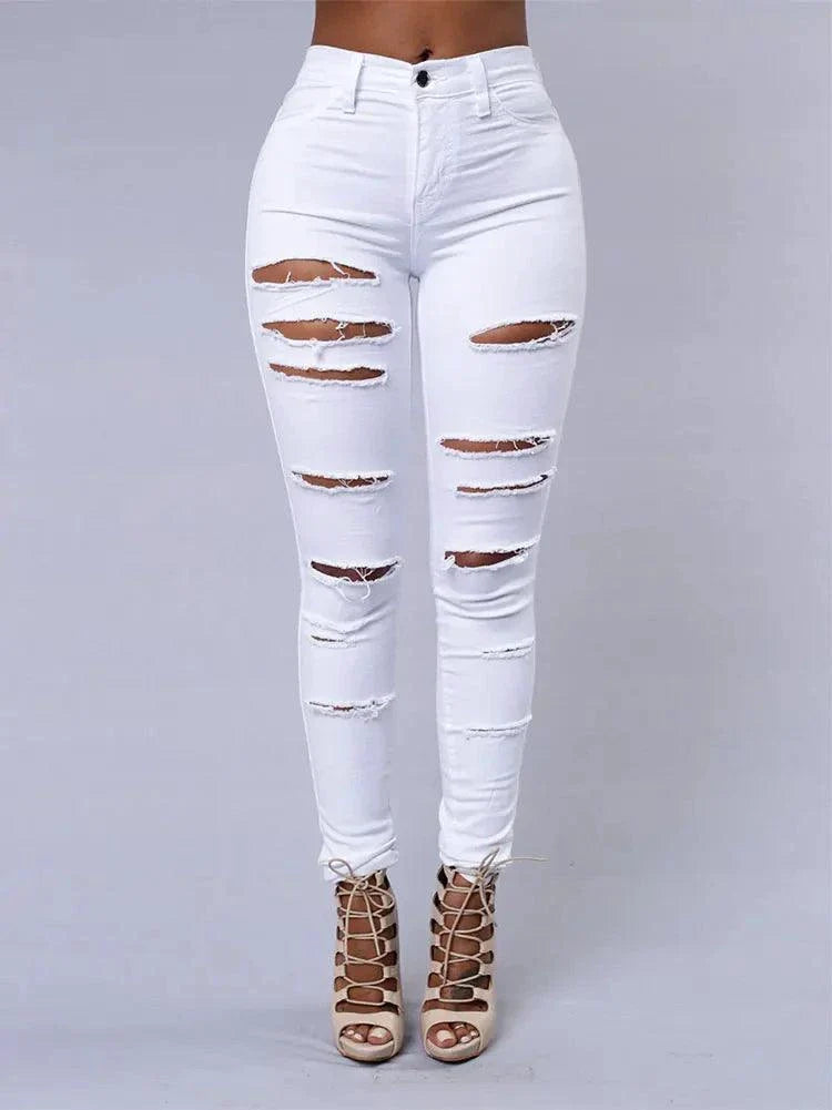 2026 Women's Stretch Skinny Ripped Hole Washed Denim Jeans Female High Waist Pencil Y2k Pants Jeans Ladies Casual Trousers Pants