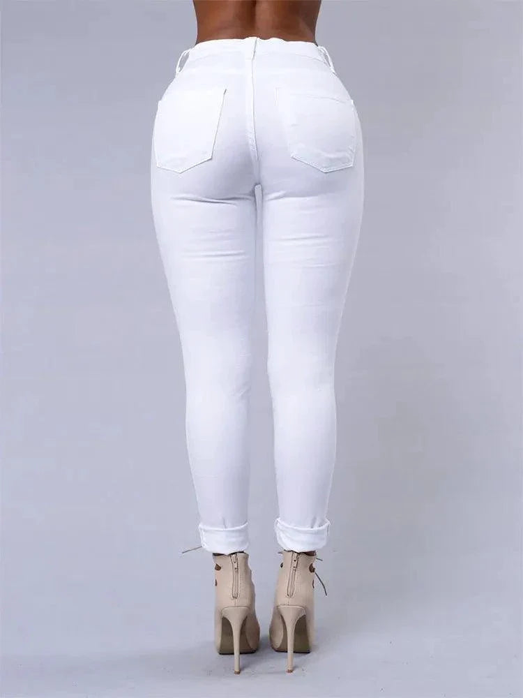 2026 Women's Stretch Skinny Ripped Hole Washed Denim Jeans Female High Waist Pencil Y2k Pants Jeans Ladies Casual Trousers Pants