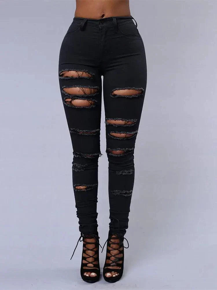 2026 Women's Stretch Skinny Ripped Hole Washed Denim Jeans Female High Waist Pencil Y2k Pants Jeans Ladies Casual Trousers Pants