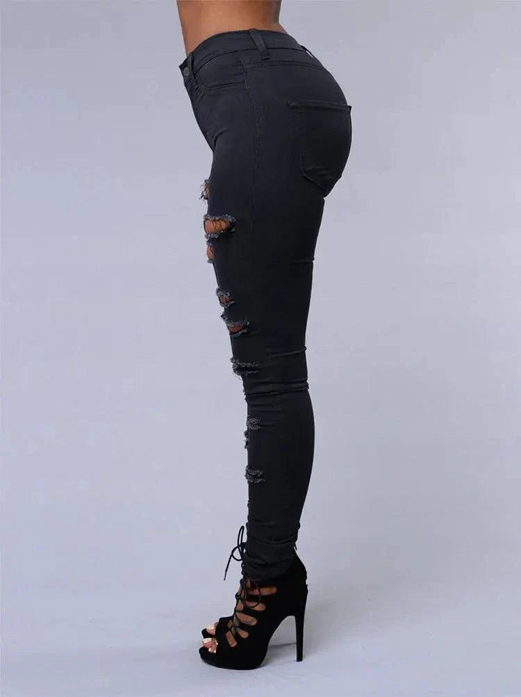 2026 Women's Stretch Skinny Ripped Hole Washed Denim Jeans Female High Waist Pencil Y2k Pants Jeans Ladies Casual Trousers Pants