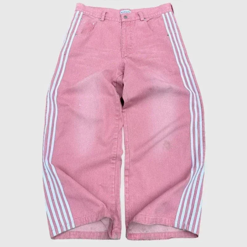 Y2K Baggy Jeans Harajuku vintage Striped Embroidered high quality Sweatpants men women Hip Hop Casual wide leg jeans streetwear