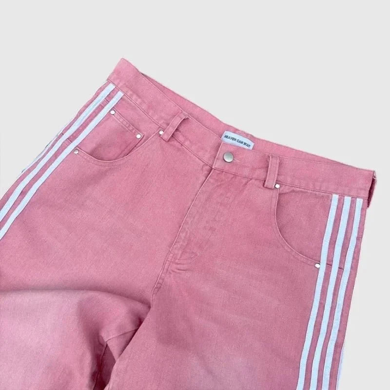 Y2K Baggy Jeans High Quality Embroidered Striped Harajuku Sweatpants Men Women Hip Hop Streetwear Casual Mopping Wide Leg Denim