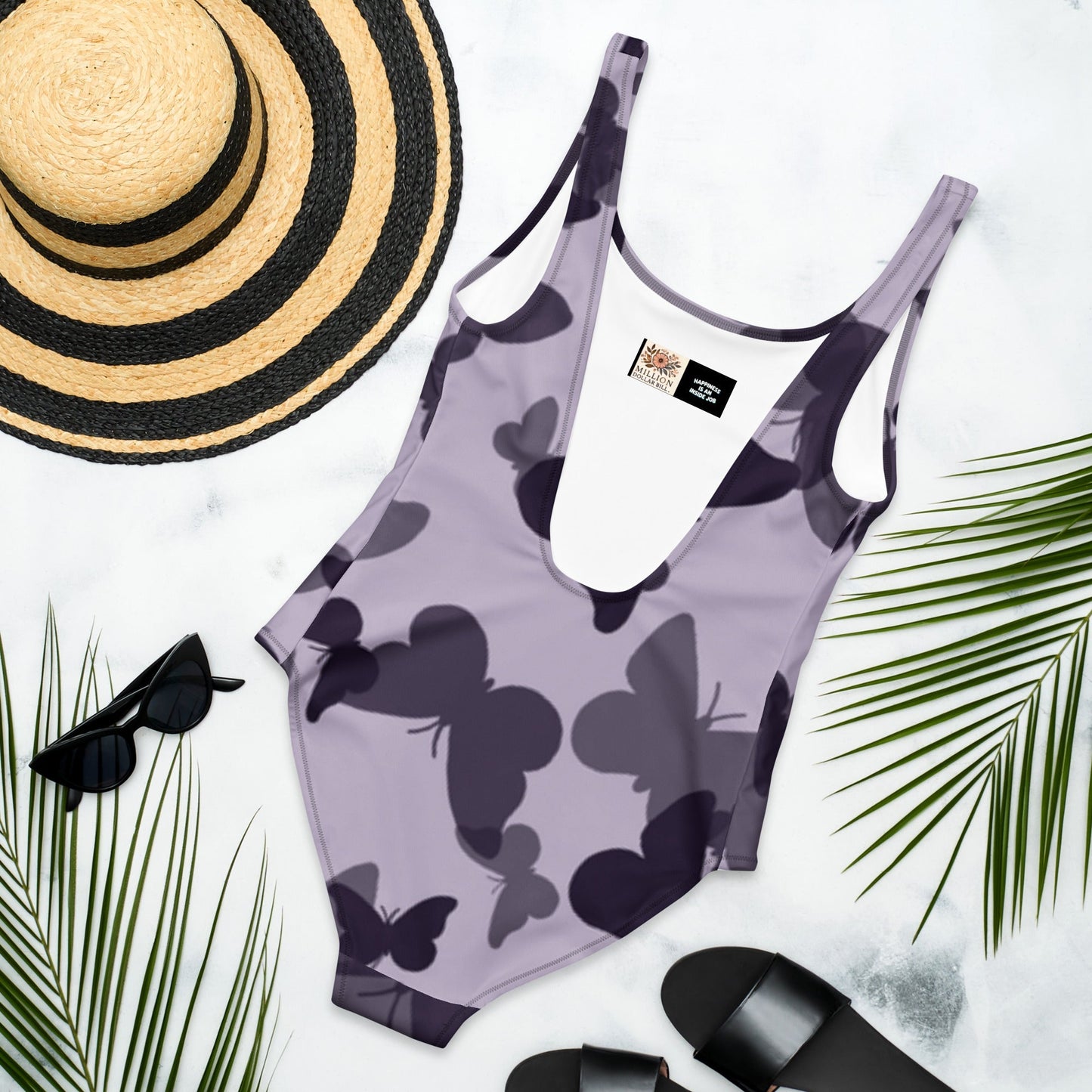 Traje de baño de una pieza con estampado integral Mariposa Fatiga (morado) de MDB Co.