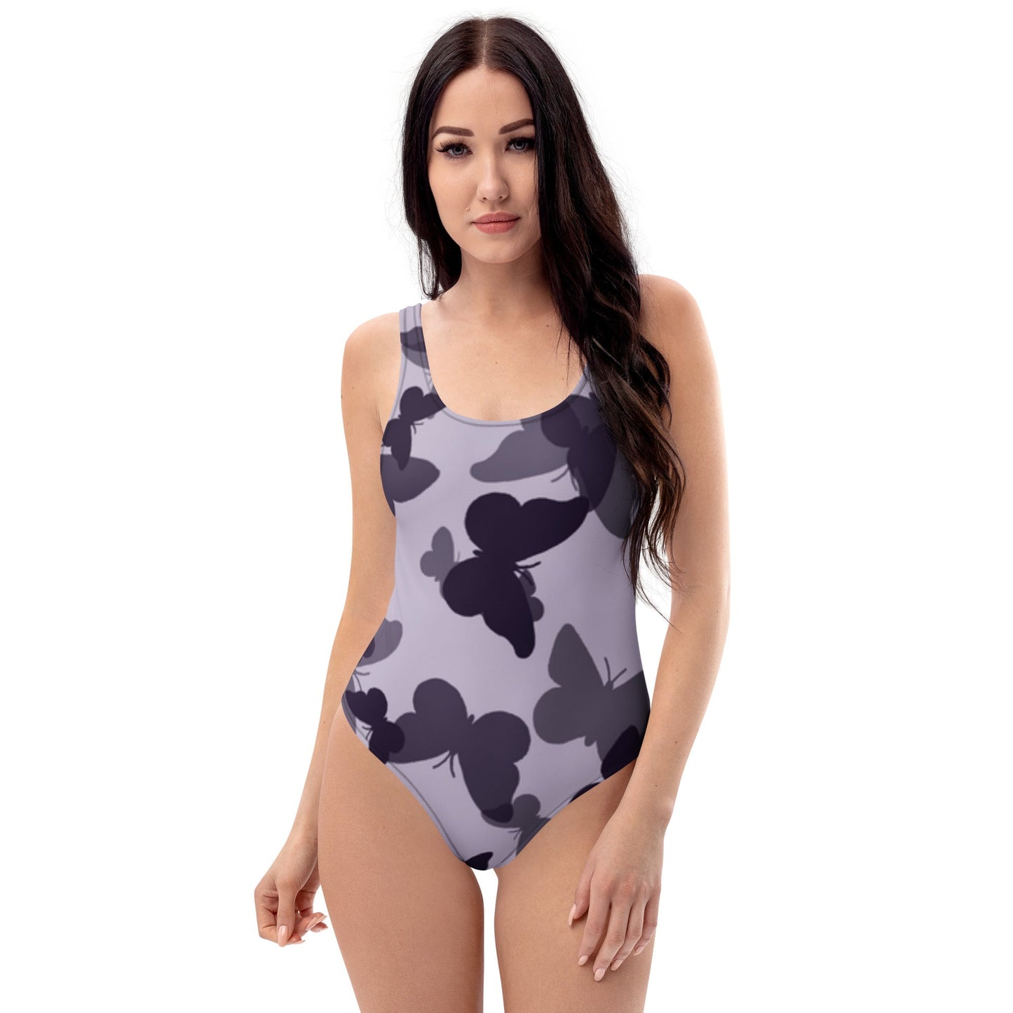 Traje de baño de una pieza con estampado integral Mariposa Fatiga (morado) de MDB Co.