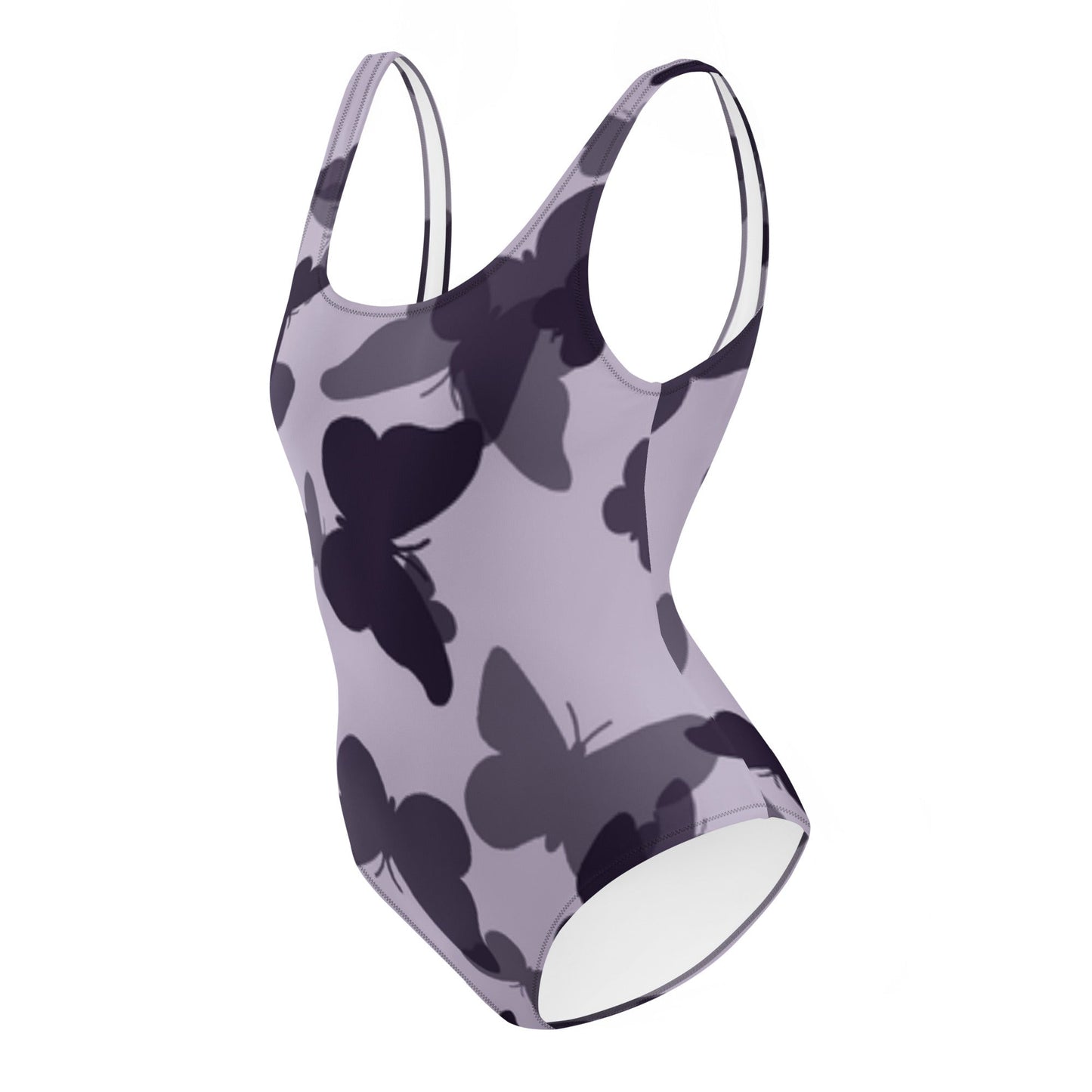 Traje de baño de una pieza con estampado integral Mariposa Fatiga (morado) de MDB Co.