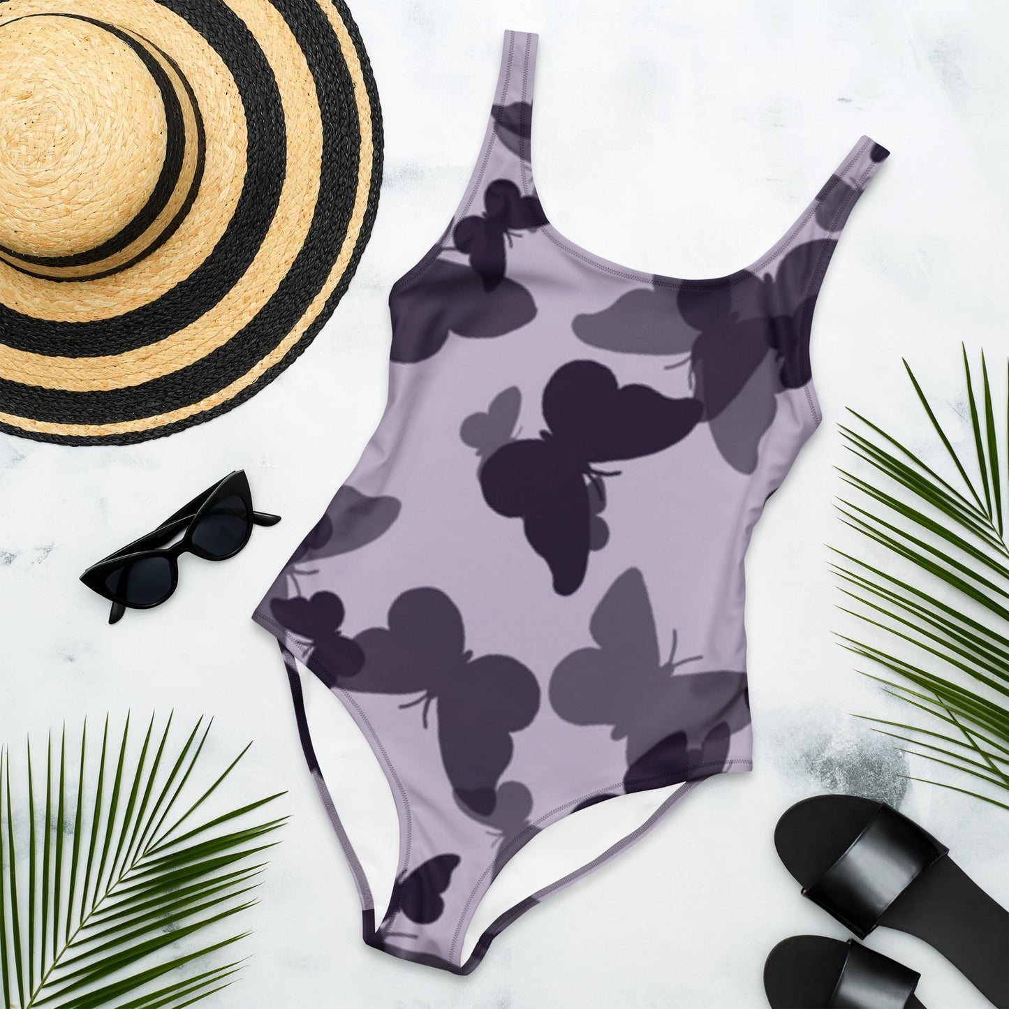 Traje de baño de una pieza con estampado integral Mariposa Fatiga (morado) de MDB Co.