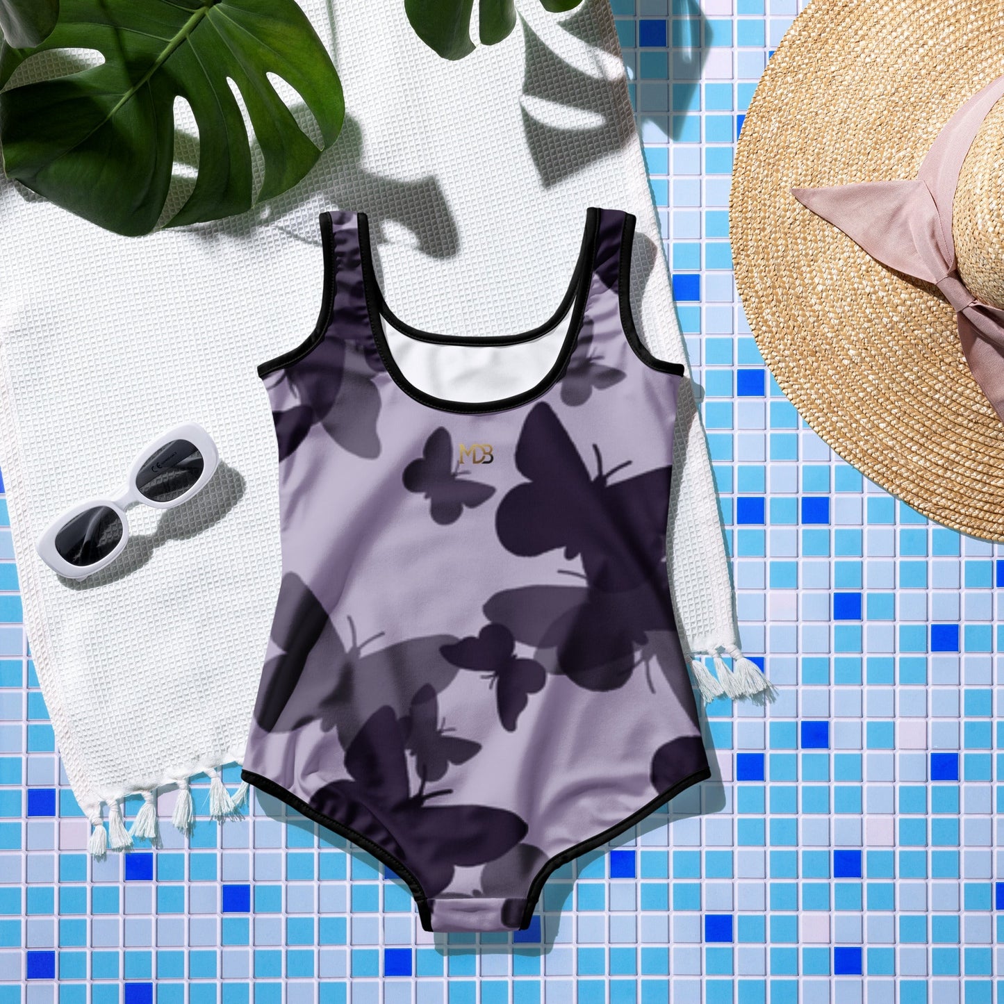 MDB Co. Butterfly Fatigue (purp) All-Over Print Youth Swimsuit