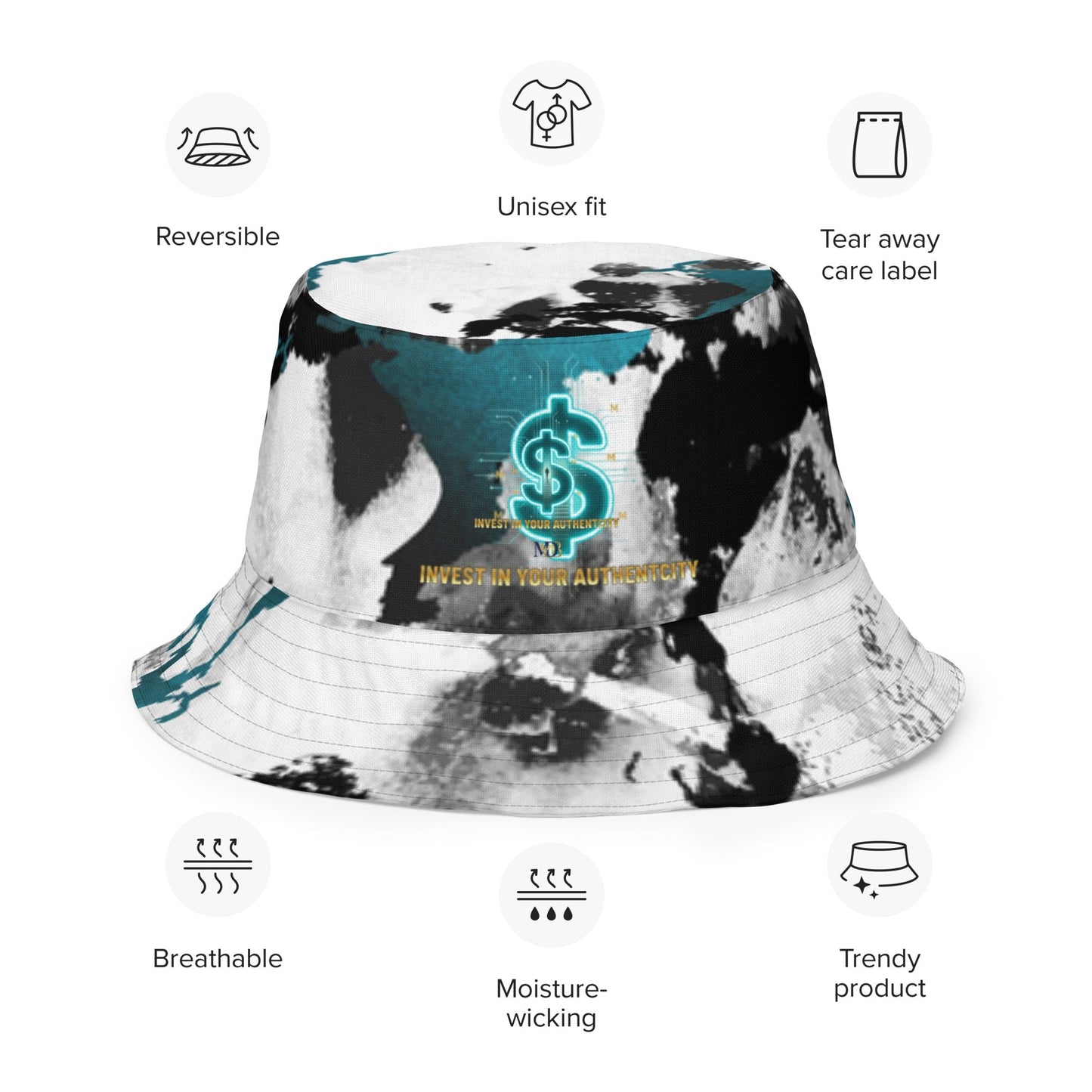 MDB Co. Invierte en tu autenticidad Sombrero de pescador reversible