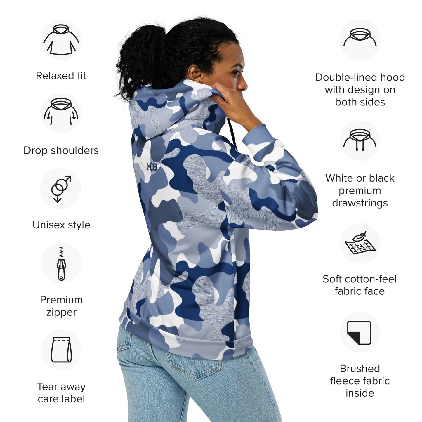 MDB Co. True Blue Fatigue Unisex zip hoodie