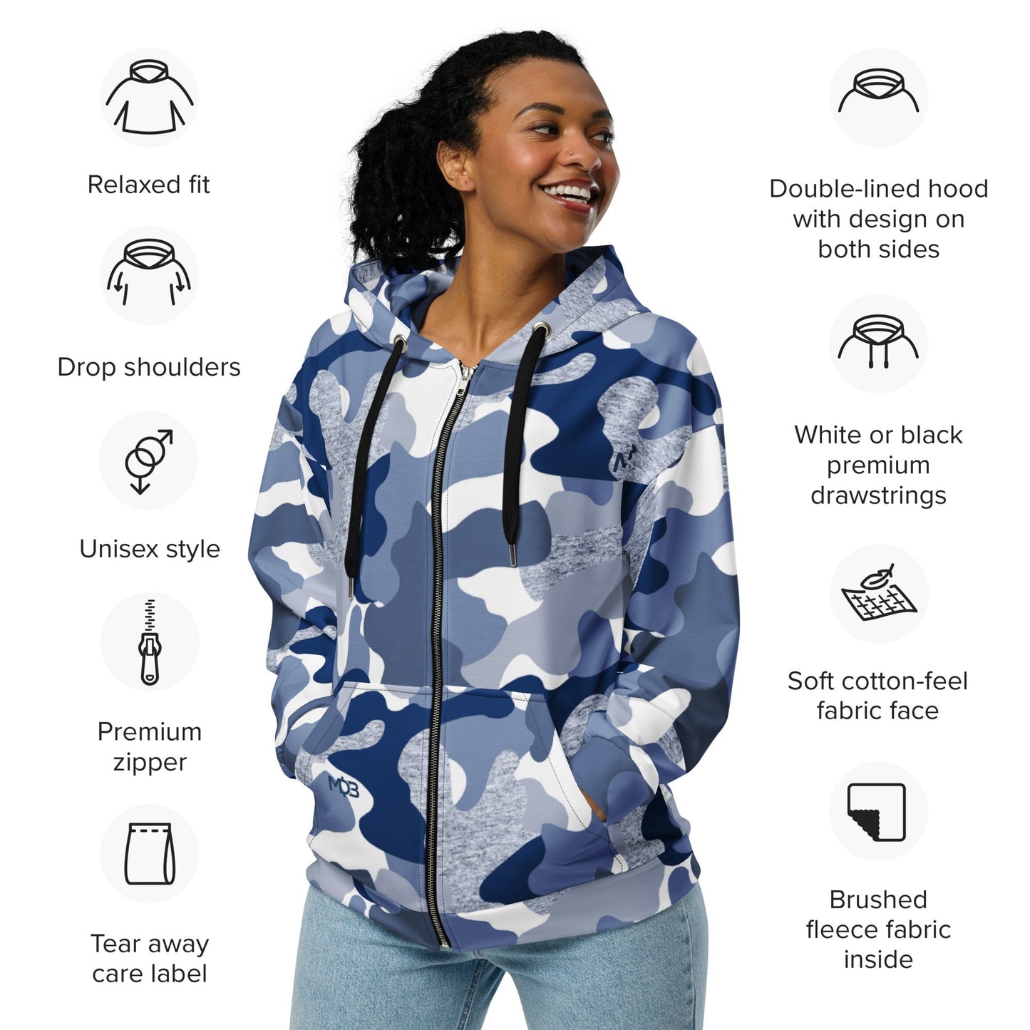 MDB Co. True Blue Fatigue Unisex zip hoodie