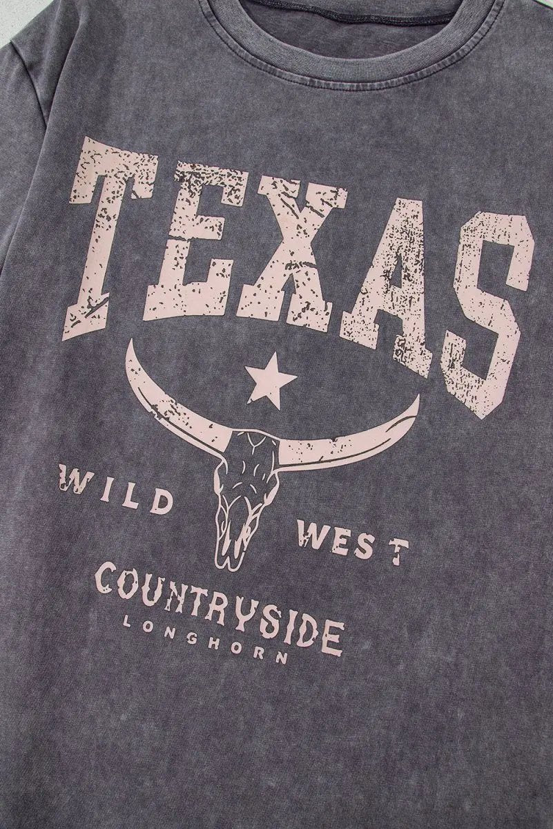 T-Shirt Graphic Tee - Grey Steer Graphic - Unisex Western Soft Wash