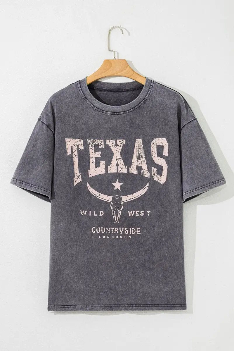 T-Shirt Graphic Tee - Grey Steer Graphic - Unisex Western Soft Wash