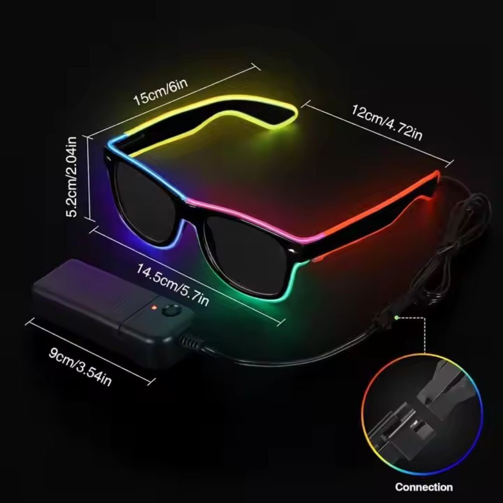 Gafas LED Luminosas Multicolor Que Brillan en la Oscuridad con Cable EL
