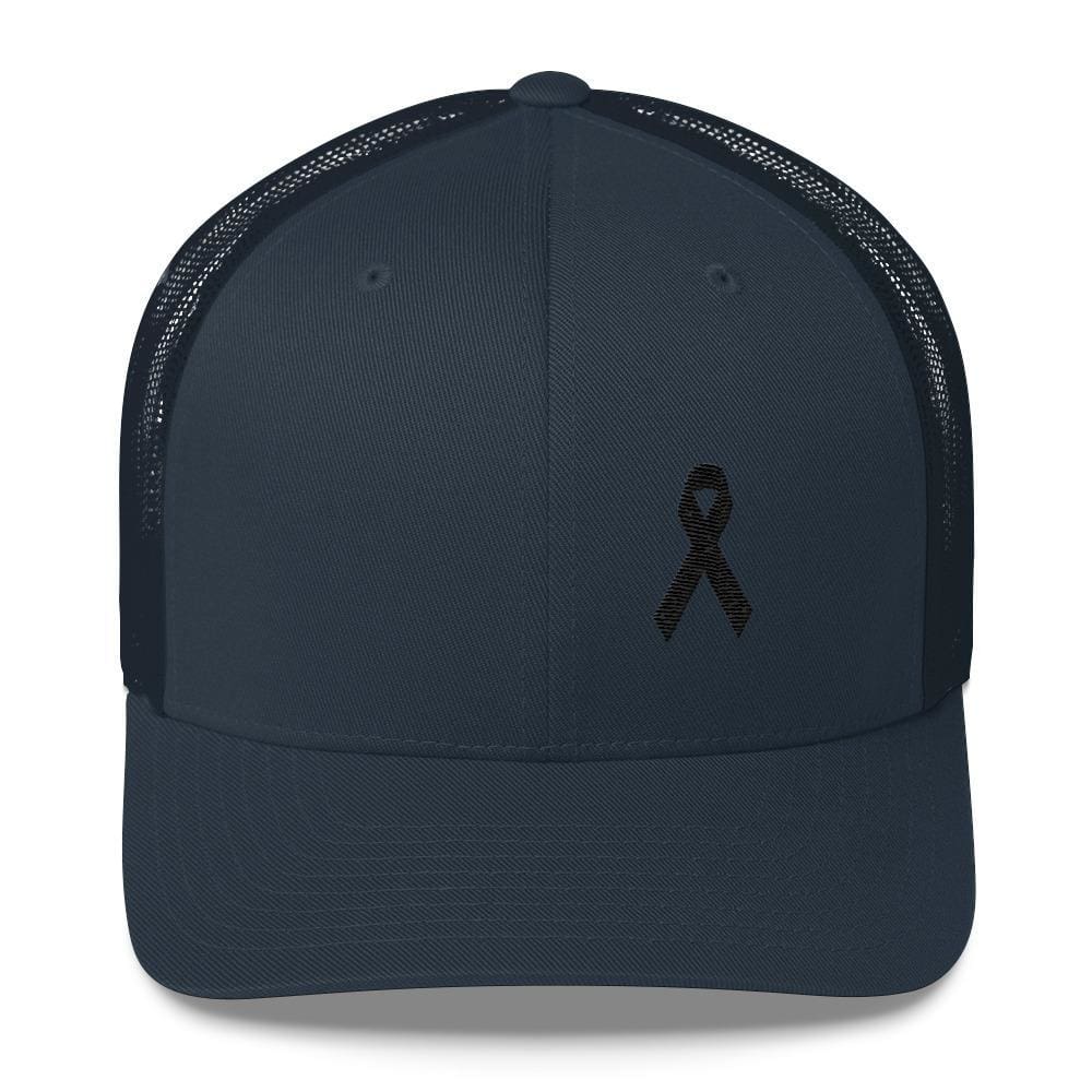 Melanoma & Skin Cancer Awareness Snapback Trucker Hat with Black Ribbon