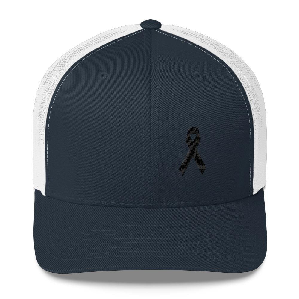 Melanoma & Skin Cancer Awareness Snapback Trucker Hat with Black Ribbon