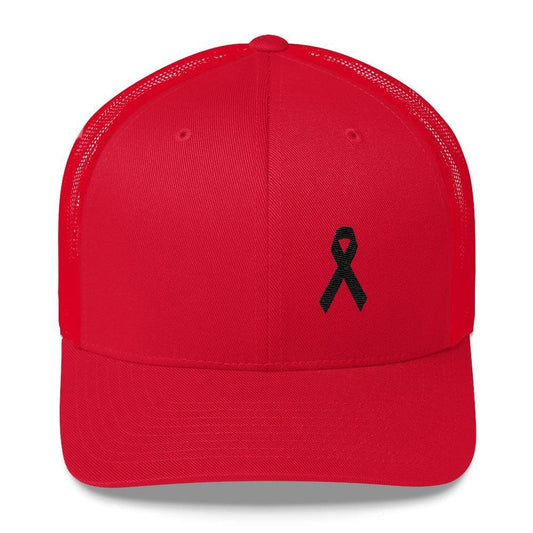 Gorra trucker snapback de melanoma y concienciación sobre el cáncer de piel con cinta negra