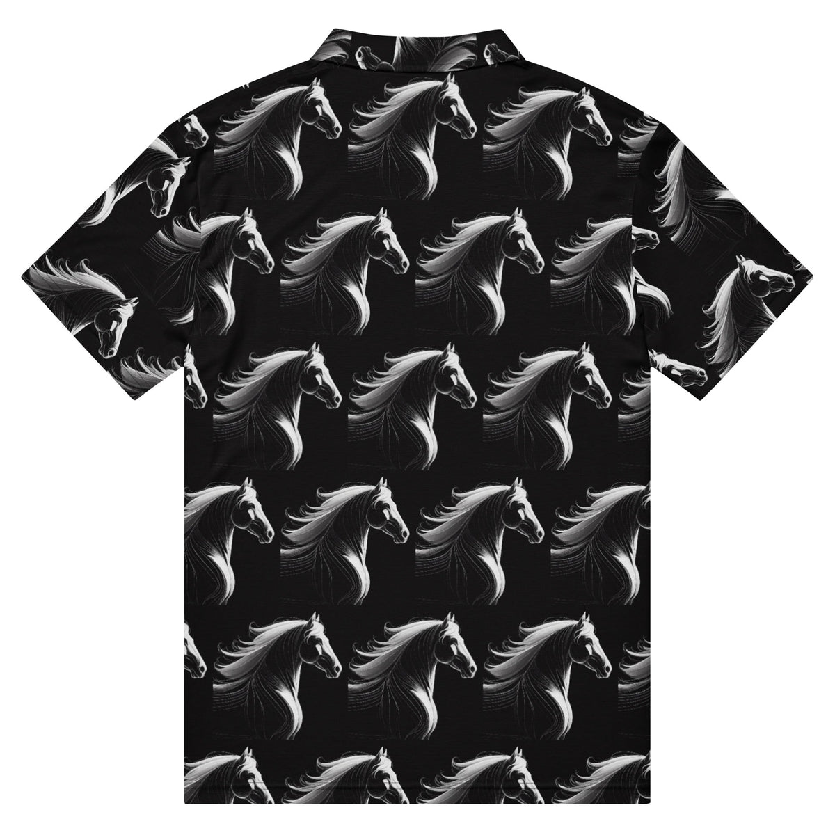 Men’s White Horse on Black Slim Fit Polo Shirt