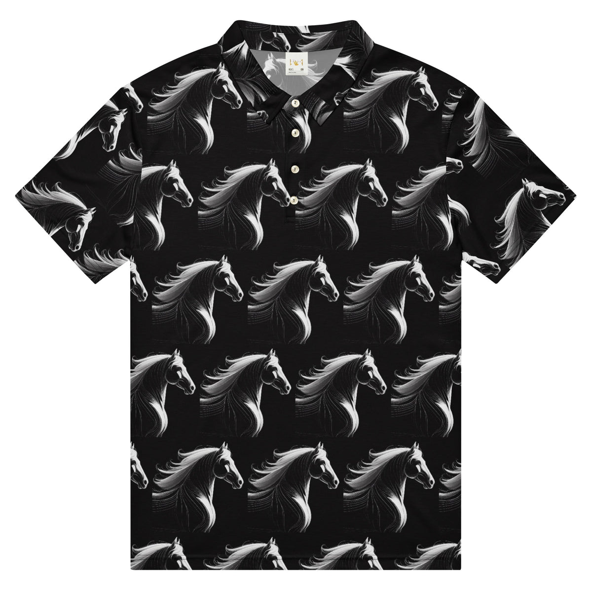Men’s White Horse on Black Slim Fit Polo Shirt