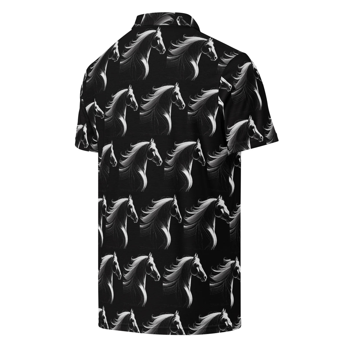 Men’s White Horse on Black Slim Fit Polo Shirt