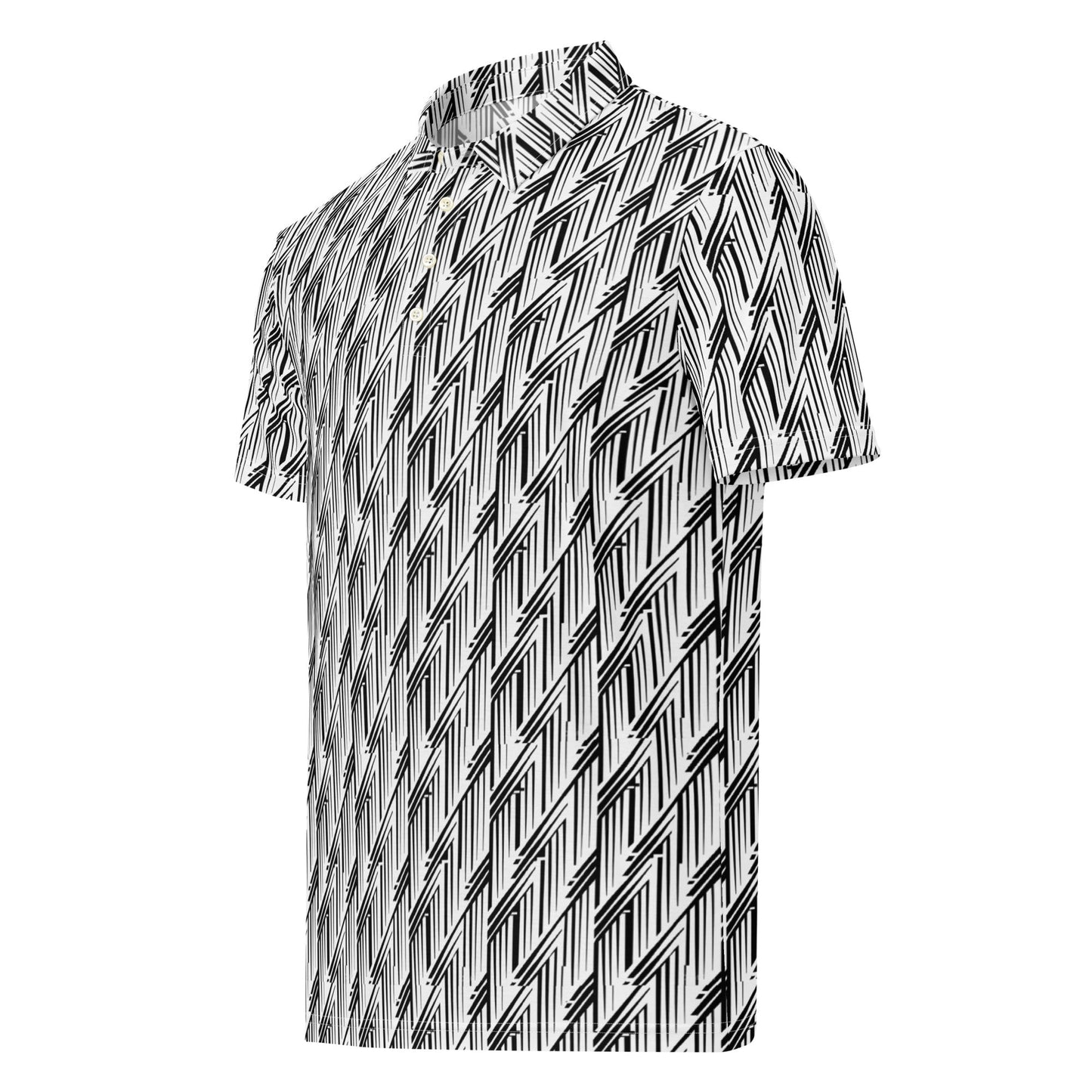 Black and White Glitch Stripe Polo | Minimalist Geometric Slim Fit