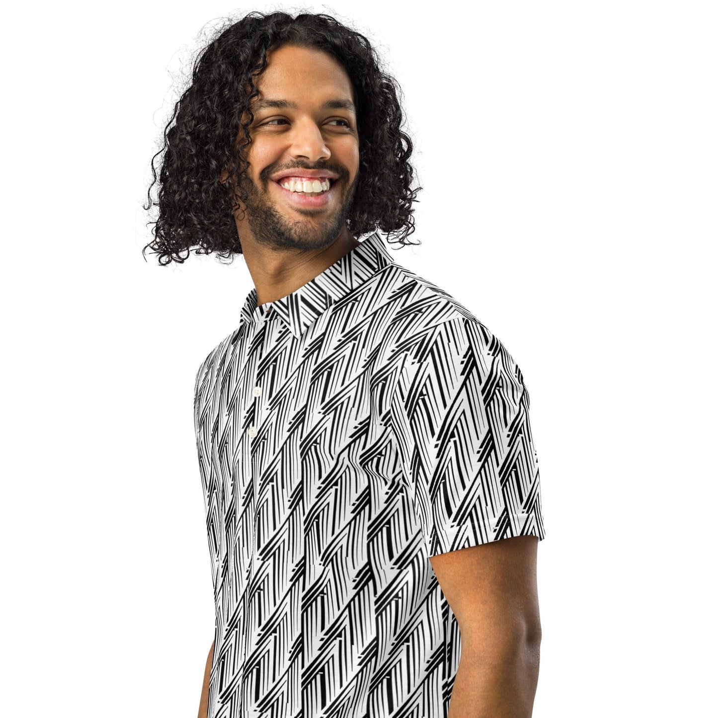 Black and White Glitch Stripe Polo | Minimalist Geometric Slim Fit