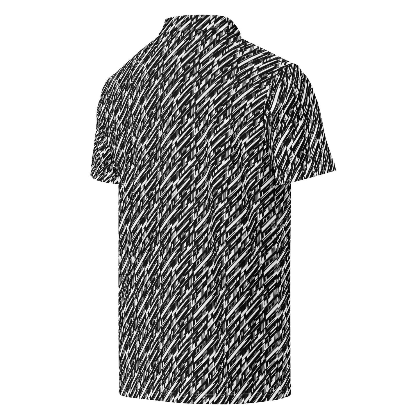 High-Energy Glitch Stripes Polo | Futuristic Black White Slim Fit
