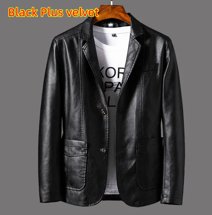 Men's Autumn and Winter Leather Jacket | With Thin Lapel - # BOAA13210020