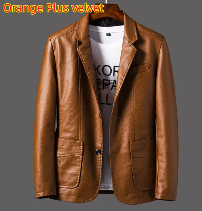 Men's Autumn and Winter Leather Jacket | With Thin Lapel - # BOAA13210020