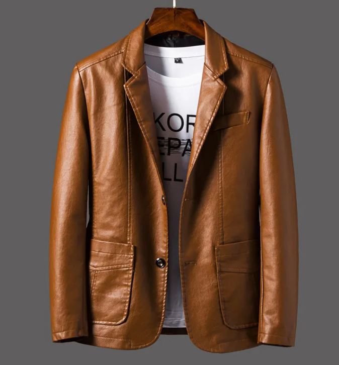 Men's Autumn and Winter Leather Jacket | With Thin Lapel - # BOAA13210020