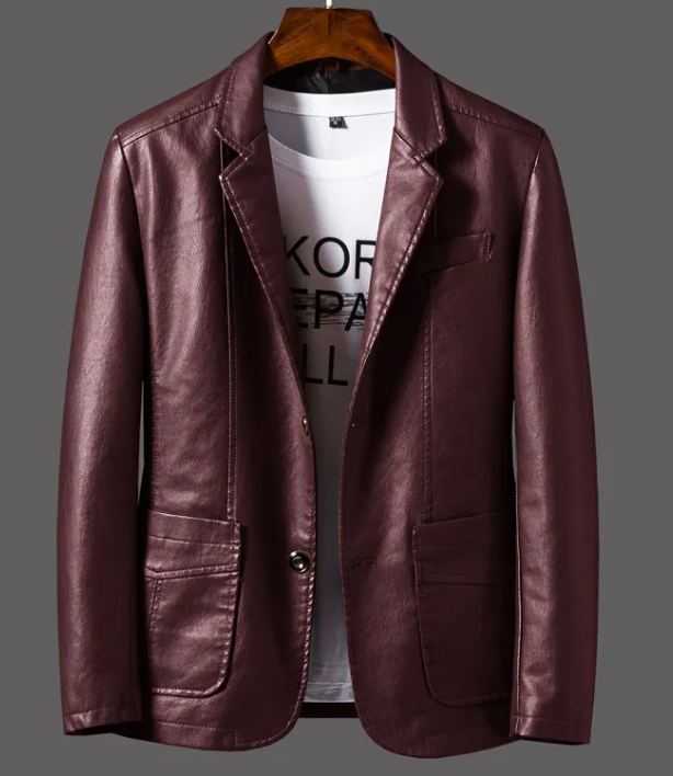Men's Autumn and Winter Leather Jacket | With Thin Lapel - # BOAA13210020