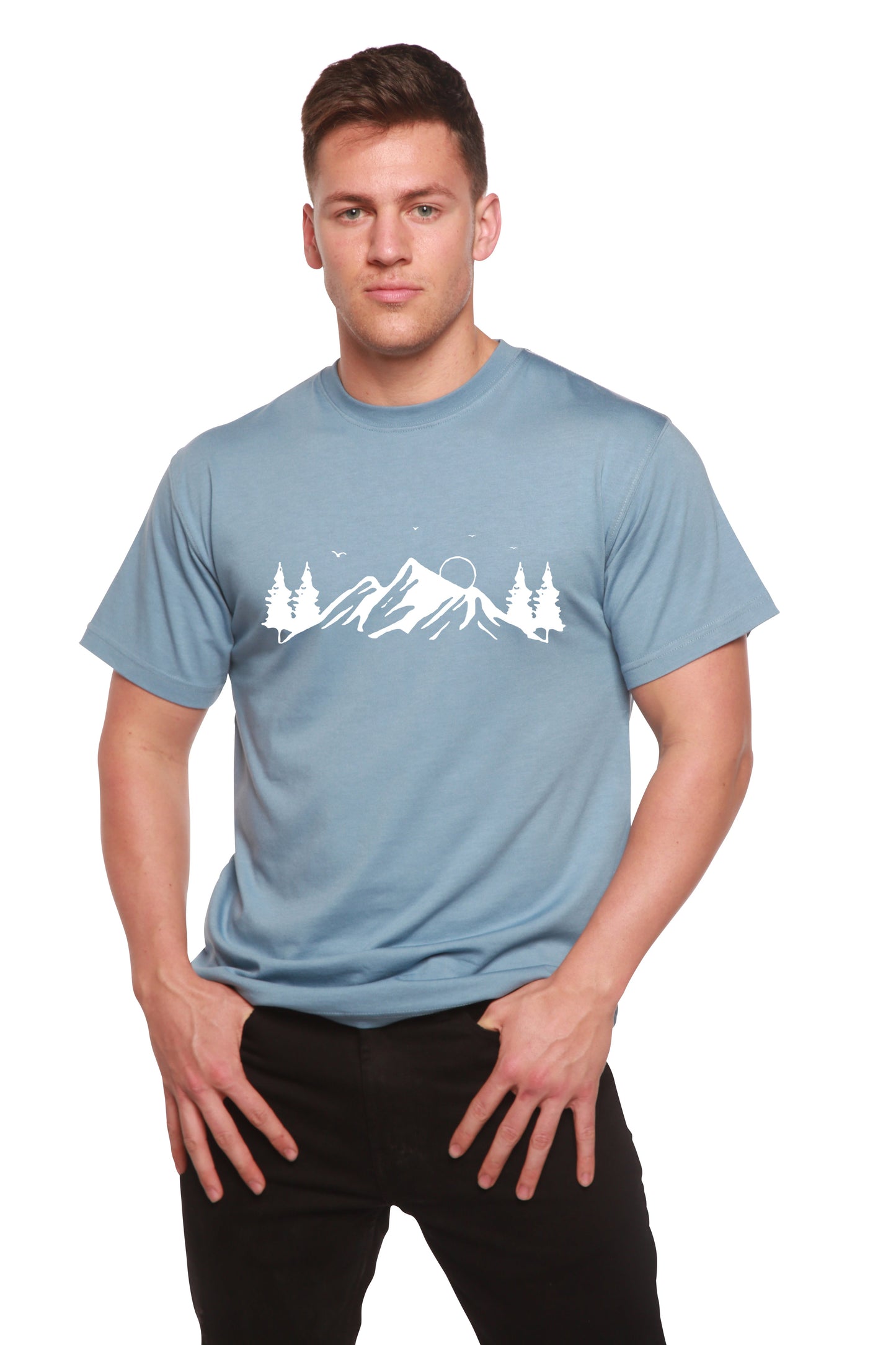 Camiseta de Manga Corta de Bambú Viscosa/Algodón Orgánico para Hombre con Estampado Mauna Kea