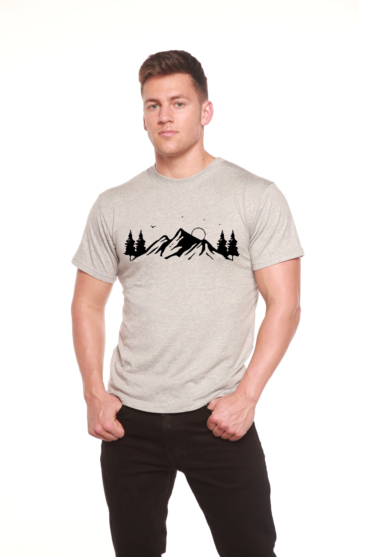 Camiseta de Manga Corta de Bambú Viscosa/Algodón Orgánico para Hombre con Estampado Mauna Kea