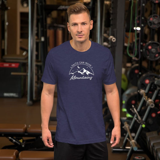 Camiseta de manga corta con el mensaje "La fe puede mover montañas" para hombre de tallas grandes