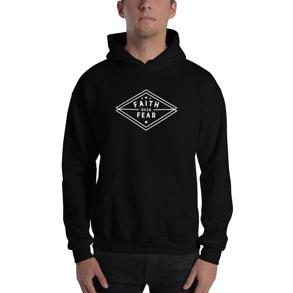 Sudadera con capucha cristiana de hombre "Fe sobre el miedo" con diamantes