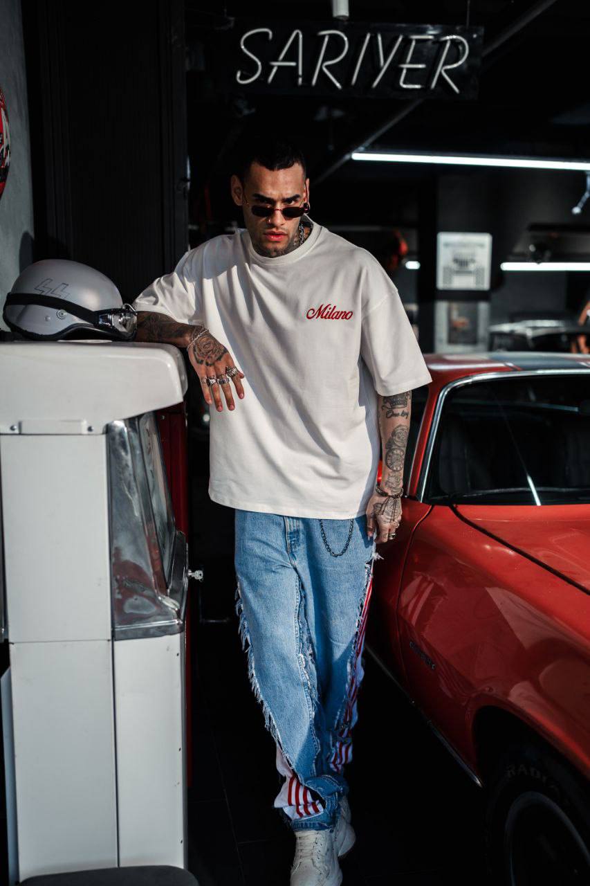 Camiseta oversize de hombre con bordado 'Milano' - Camiseta de diseño de streetwear