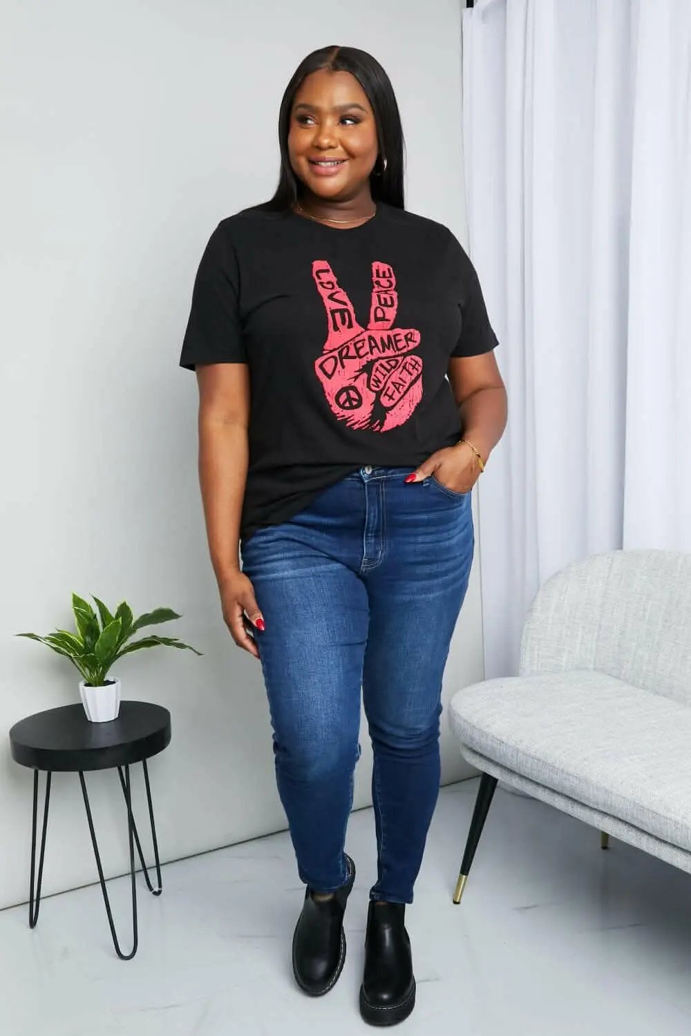 T-Shirts Trendsi MineB Graphic Tunic Women's Casual T-Shirt Full Size Closeout